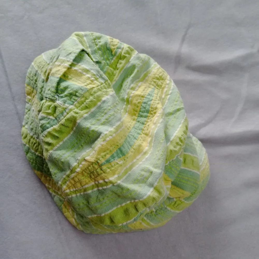Vtg Gap Cotton Bucket Sun Hat Cap Green Yellow Stripe Beach Infant Toddler S/M